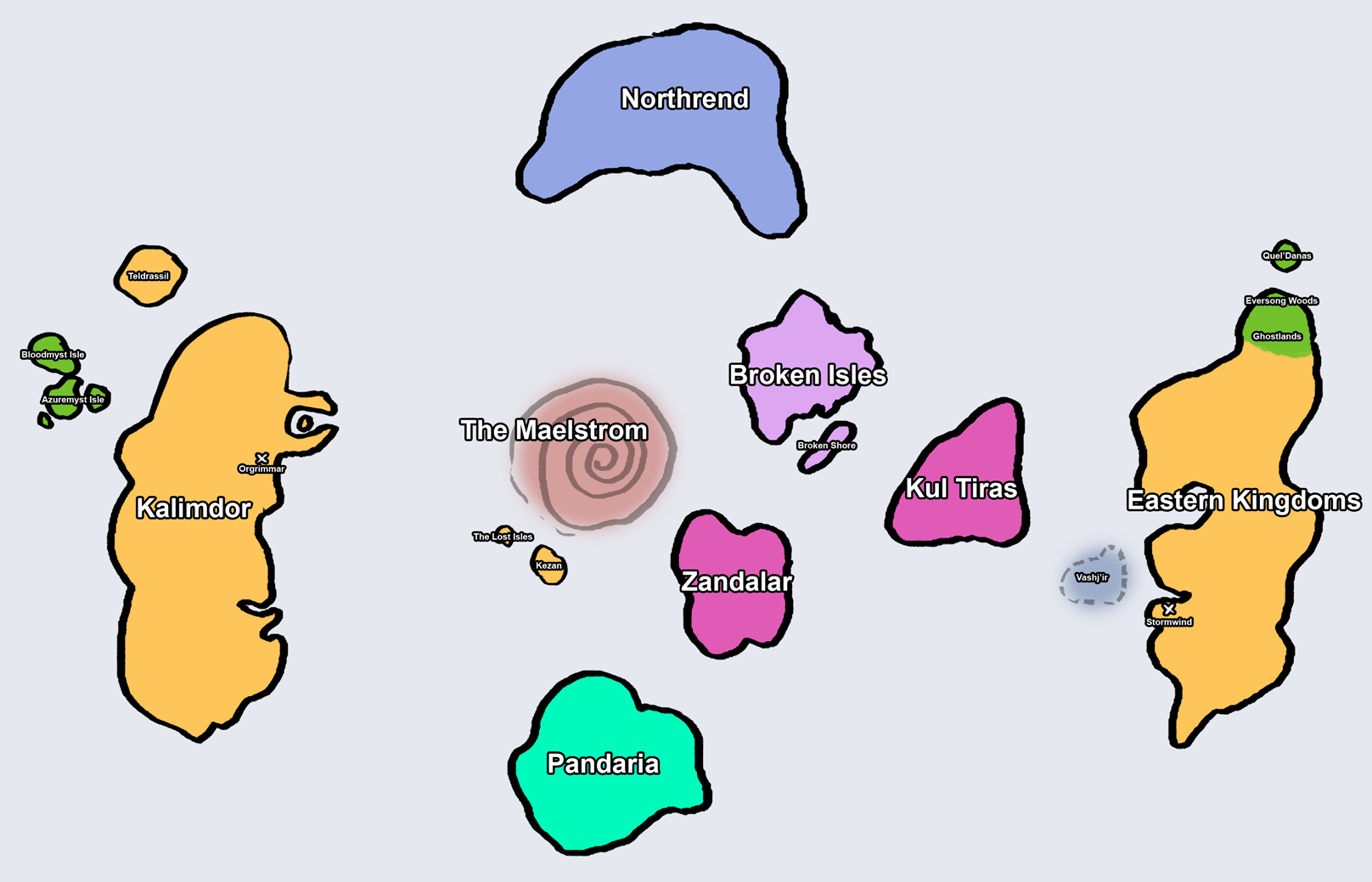 Map of Azeroth, the game world of World of Warcraft